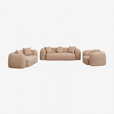 Wohnzimmerset Mit 3-sitzer-modulsofa, 2-sitzer-sofa Und Sessel Aus Coco-chenille Latte Brown Dicker Chenille - Sklum