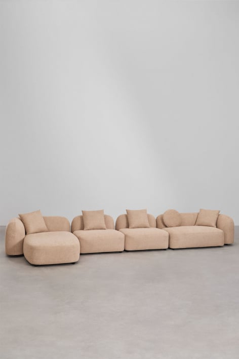 Modulares 4-teiliges Chaiselongue-Sofa links aus Coco-Chenille - Latte Brown Dicker Chenille
