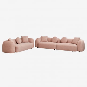 Wohnzimmerset Mit 2-teiligem Modulsofa Und 3-sitzer-sofa In Coco Chenille Chenille Rose Quartz - Sklum