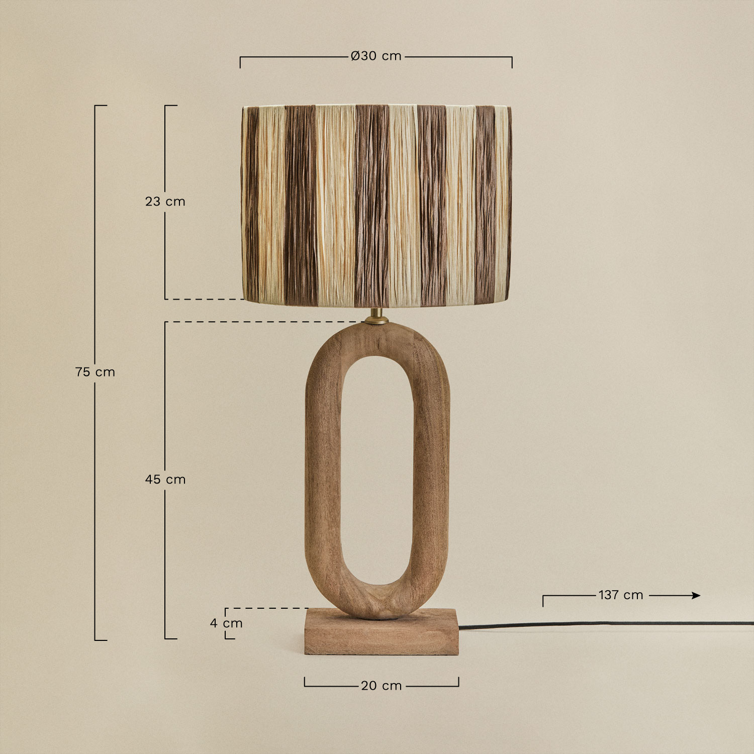 Tiberia Tischlampe aus Mangoholz, MAßE