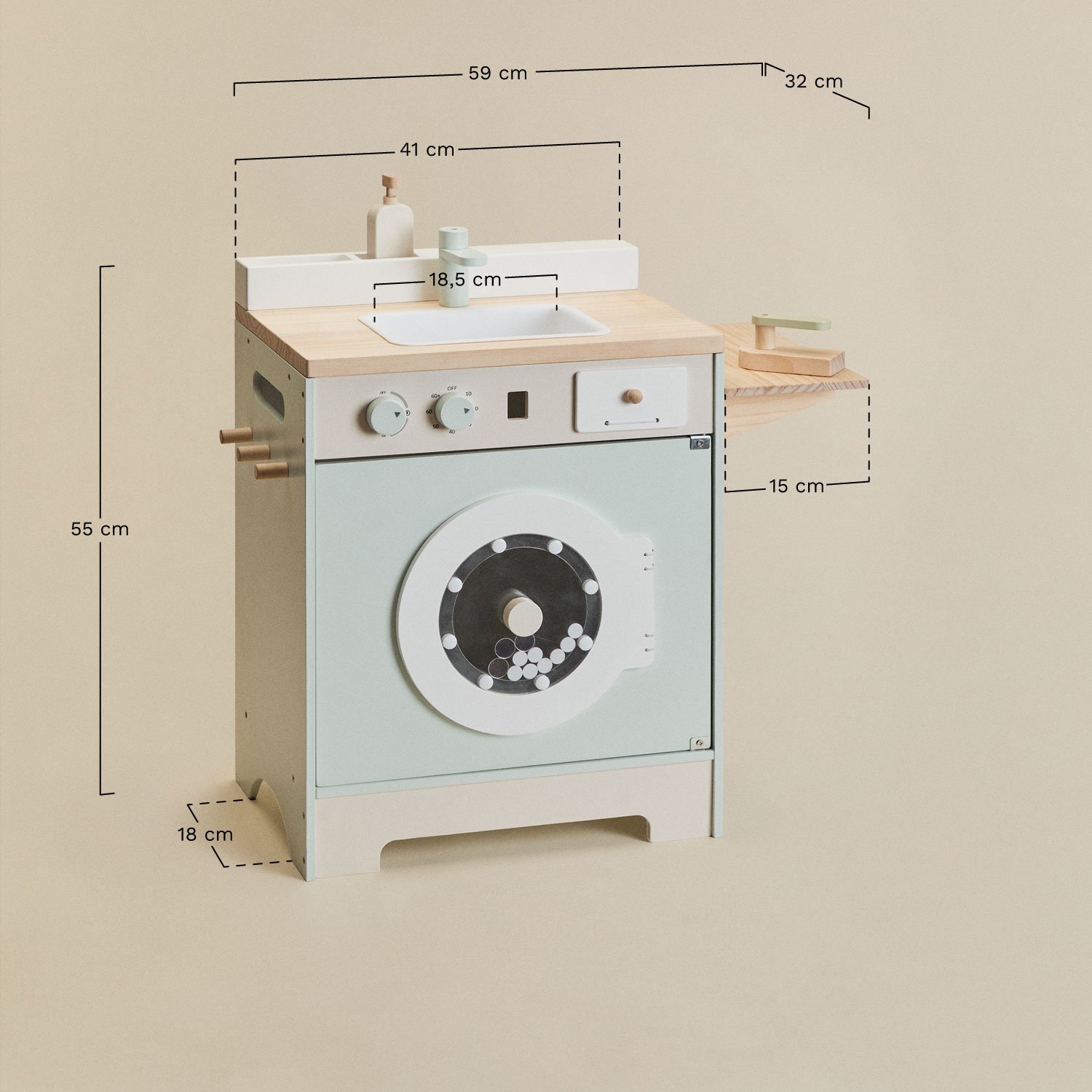 Glenn Kids Holzwaschmaschine, MAßE