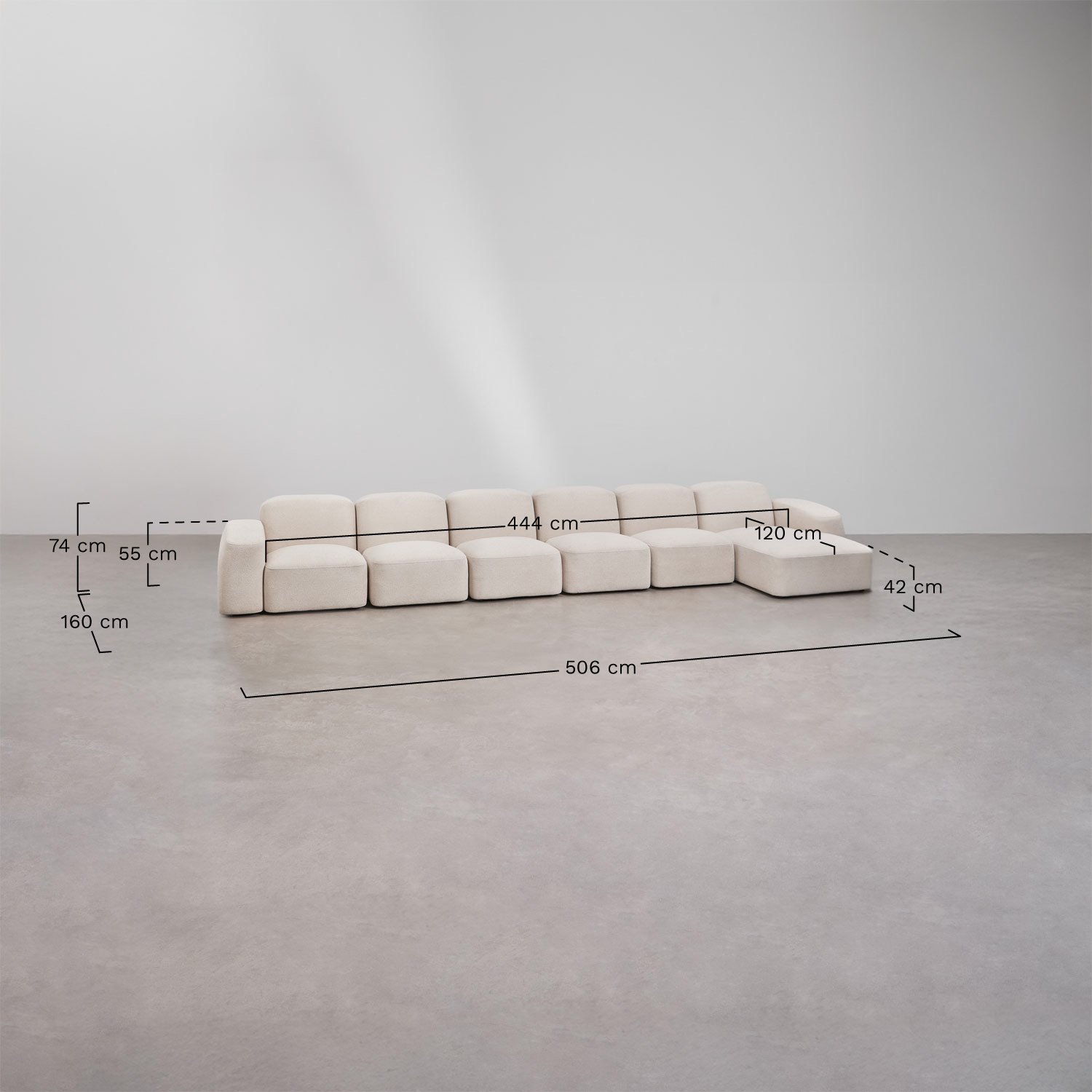 Bastian 6-teiliges Chaiselongue-Modulsofa rechtsseitig, MAßE