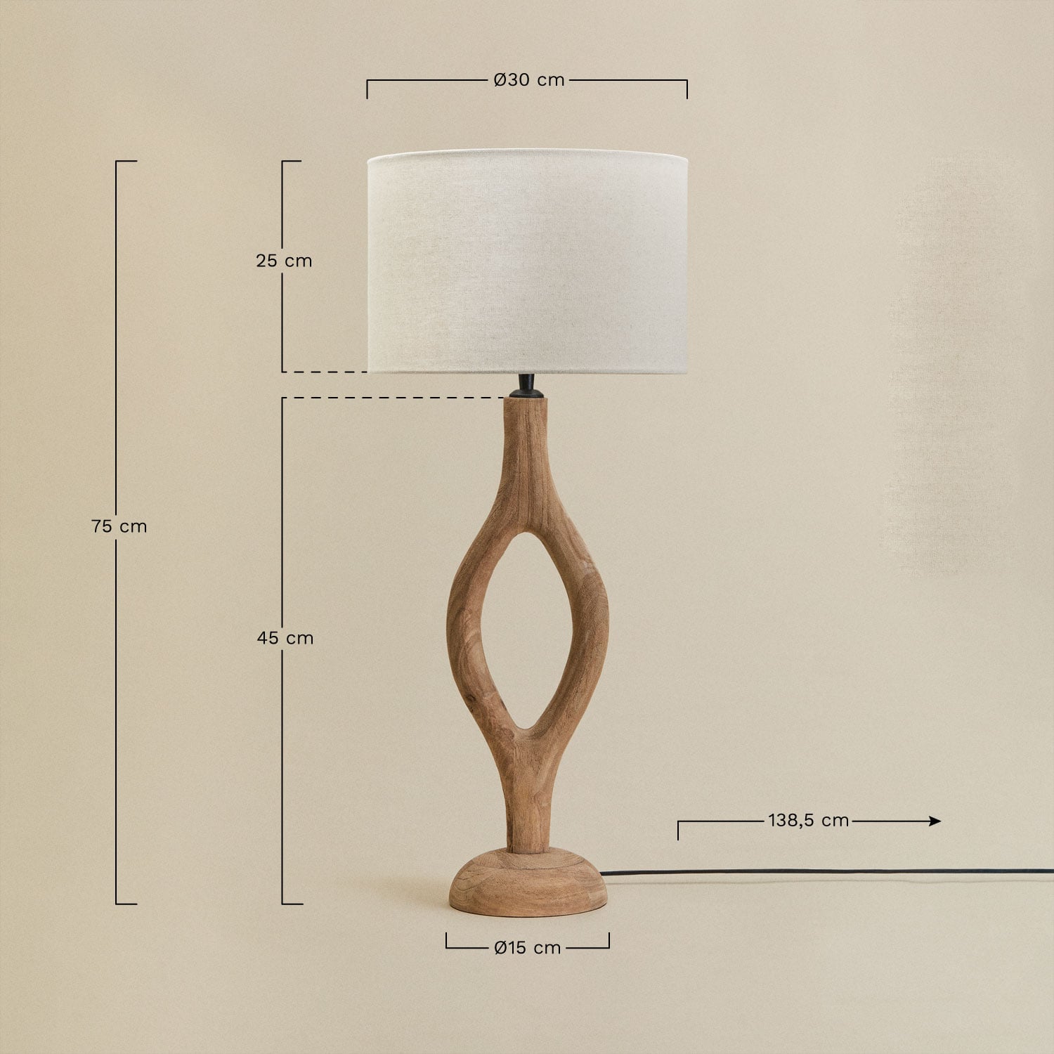 Mangoholz-Tischlampe Gracia, MA&szlig;E