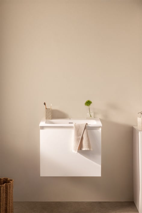 Macrae hängendes Badezimmermöbel-Set aus Holz mit integriertem Waschbecken - Weiss