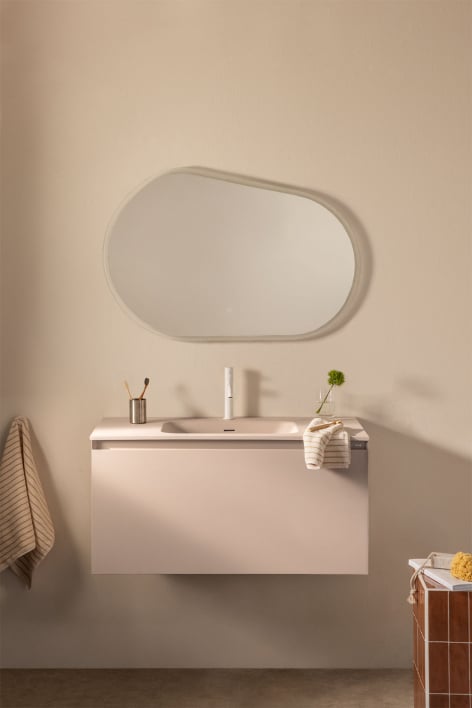 Macrae hängendes Badezimmermöbel-Set aus Holz mit integriertem Waschbecken - Beige Leinen