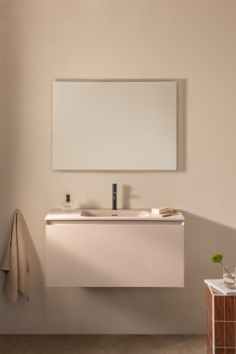 Macrae hängendes Badezimmermöbel-Set aus Holz mit integriertem Waschbecken - Beige Leinen