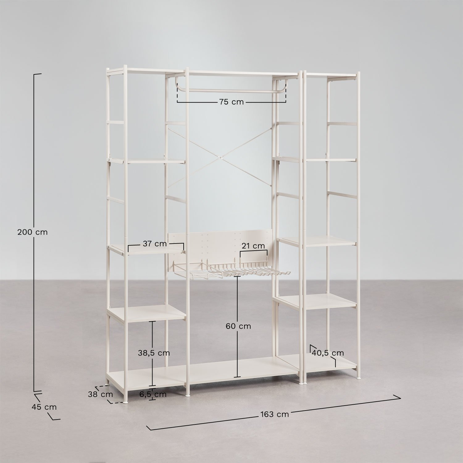 Offenes 2-teiliges Modulares Schrank mit Eisenregal Elviah, MAßE