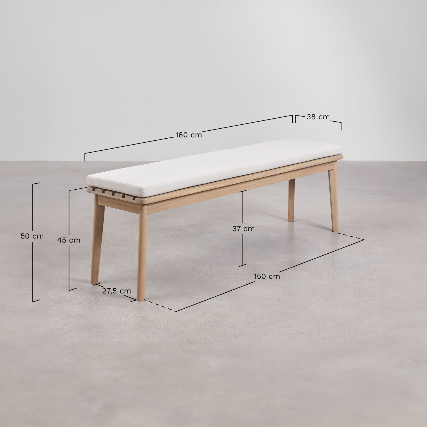 Kaela rechteckiges Tischset, 180x90 cm, und 2 Gartenbänke aus Akazienholz., MAßE