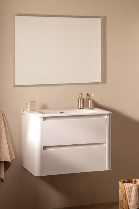 Hängendes Badezimmermöbel-Set aus Holz mit integriertem Waschbecken Egerton - Weiss