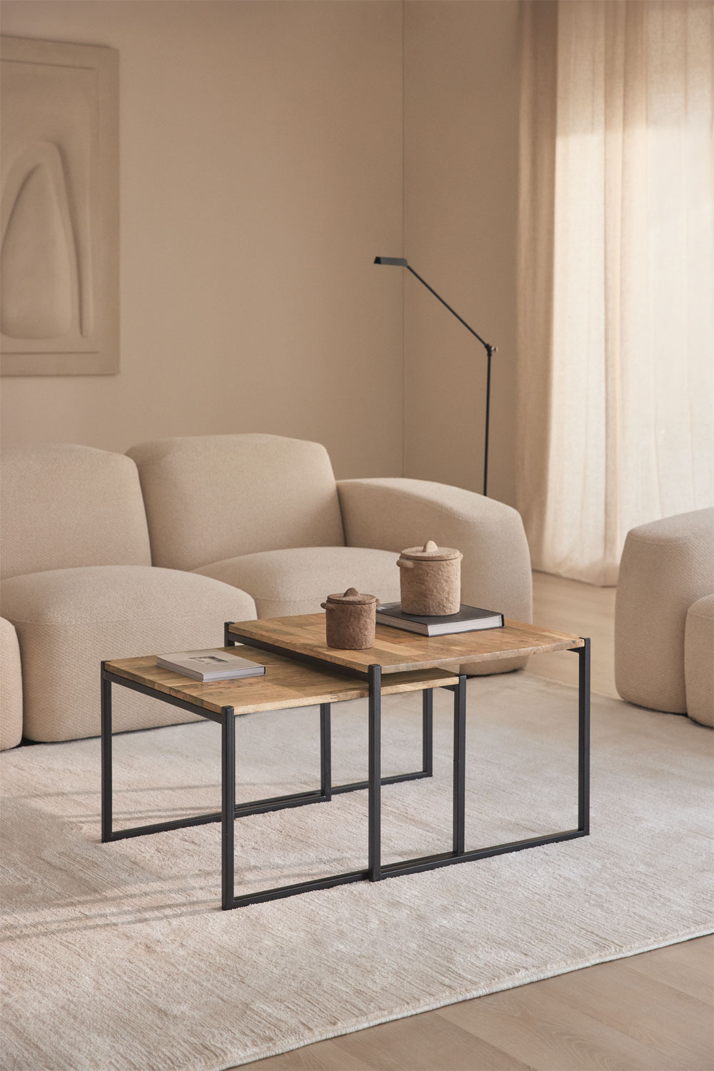 NMK HOME 2er Set Couchtische – Quadratisch – Marmor Weiß Schwarz – Industrial Design – Platzsparend Nesting Couchtisch – Wohnzimmer Schlafzimmer Büro