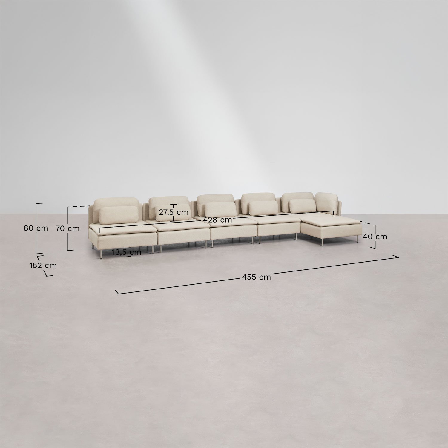 Oriol 5-teiliges rechtsseitiges Chaiselongue-Modulsofa, MA&szlig;E