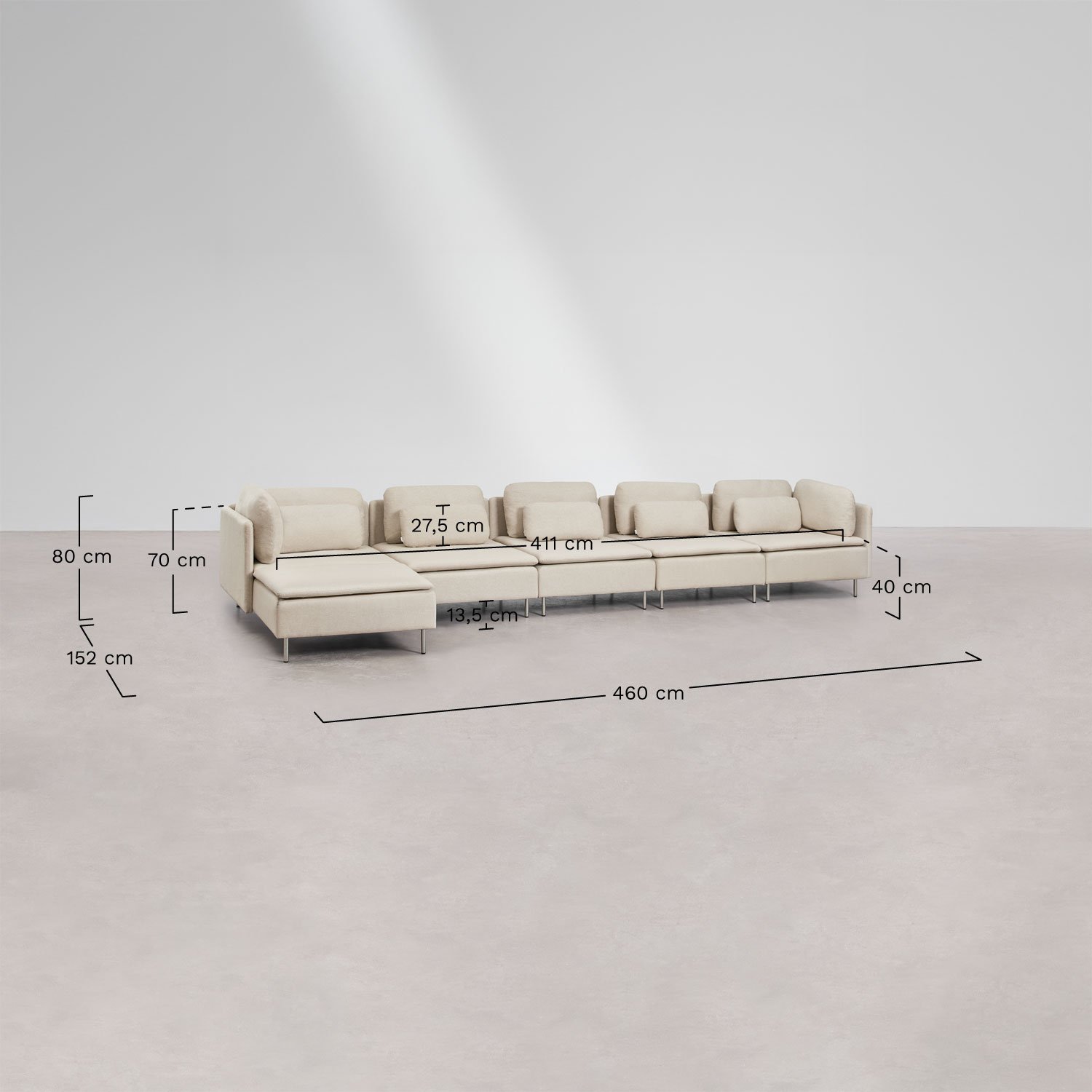 Oriol 5-teiliges Chaiselongue-Modulsofa links mit Eckmodul, MAßE