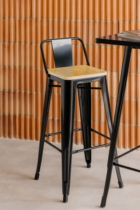 Barhocker 75 cm Rückenlehne Stahl Schwarz Braun Naturholz Lix - Naturholz - Schwarz