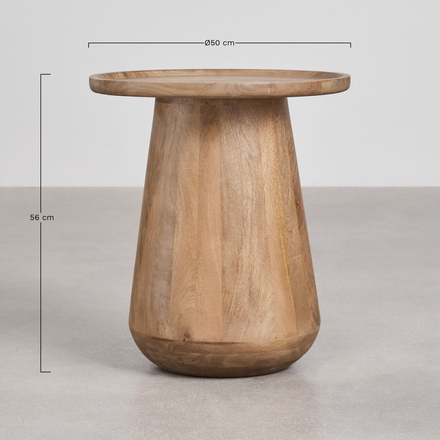 Runder Nachttisch Ø50 cm aus Naiara-Mangoholz, MAßE