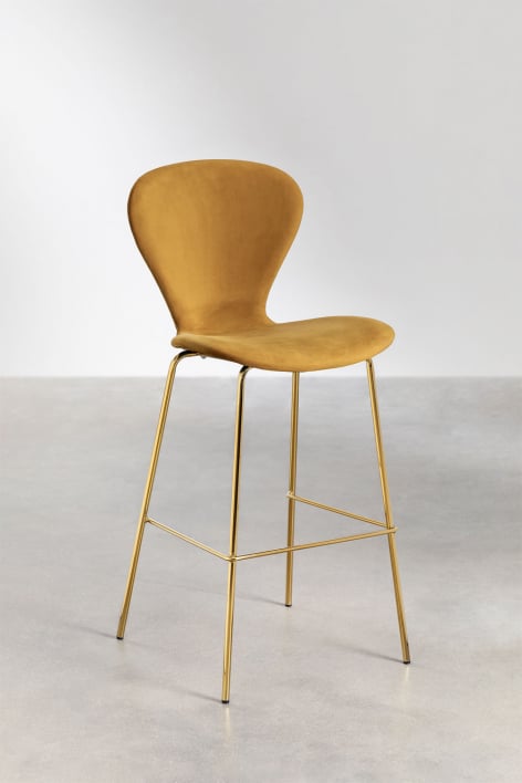 4er Pack Barhocker 75 cm Samt Senffarben Beine Eisen Gold Uit - Samt Senf