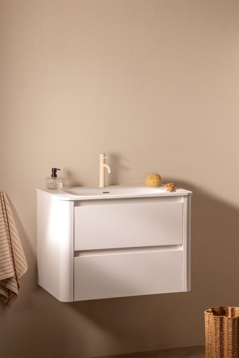 Hängendes Badezimmermöbel-Set aus Holz mit integriertem Waschbecken Egerton - Weiss