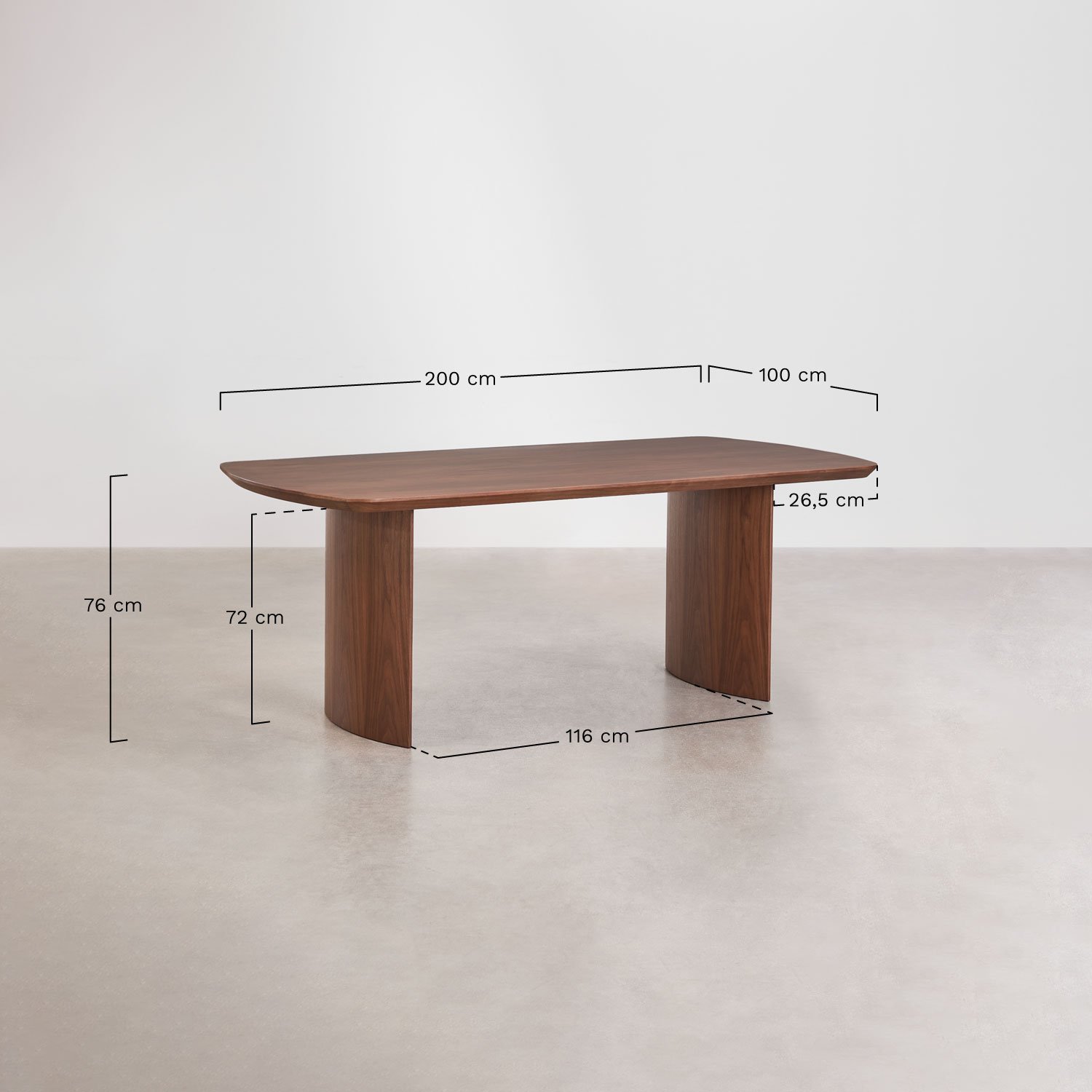 Rechteckiger Esstisch-Set 200x100 cm aus MDF Tuareg und 4 Esszimmerstühle aus Eichenholz und Bouclé-Stoff Bianca, MAßE