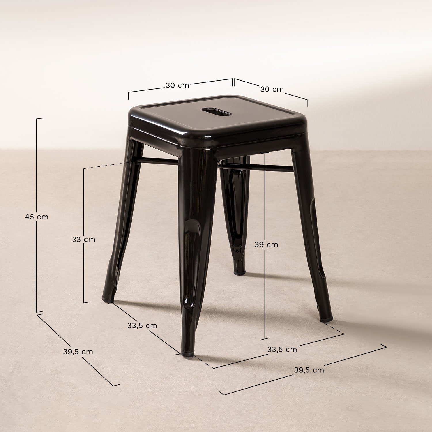 4er-Pack stapelbare niedrige Hocker 45 cm aus Stahl Lix, MAßE