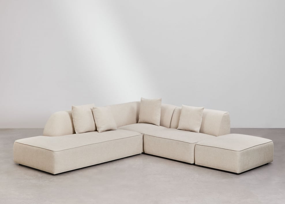 Cardea 3-teiliges modulares Ecksofa mit Chaiselongue links und gepolstertem Pouf