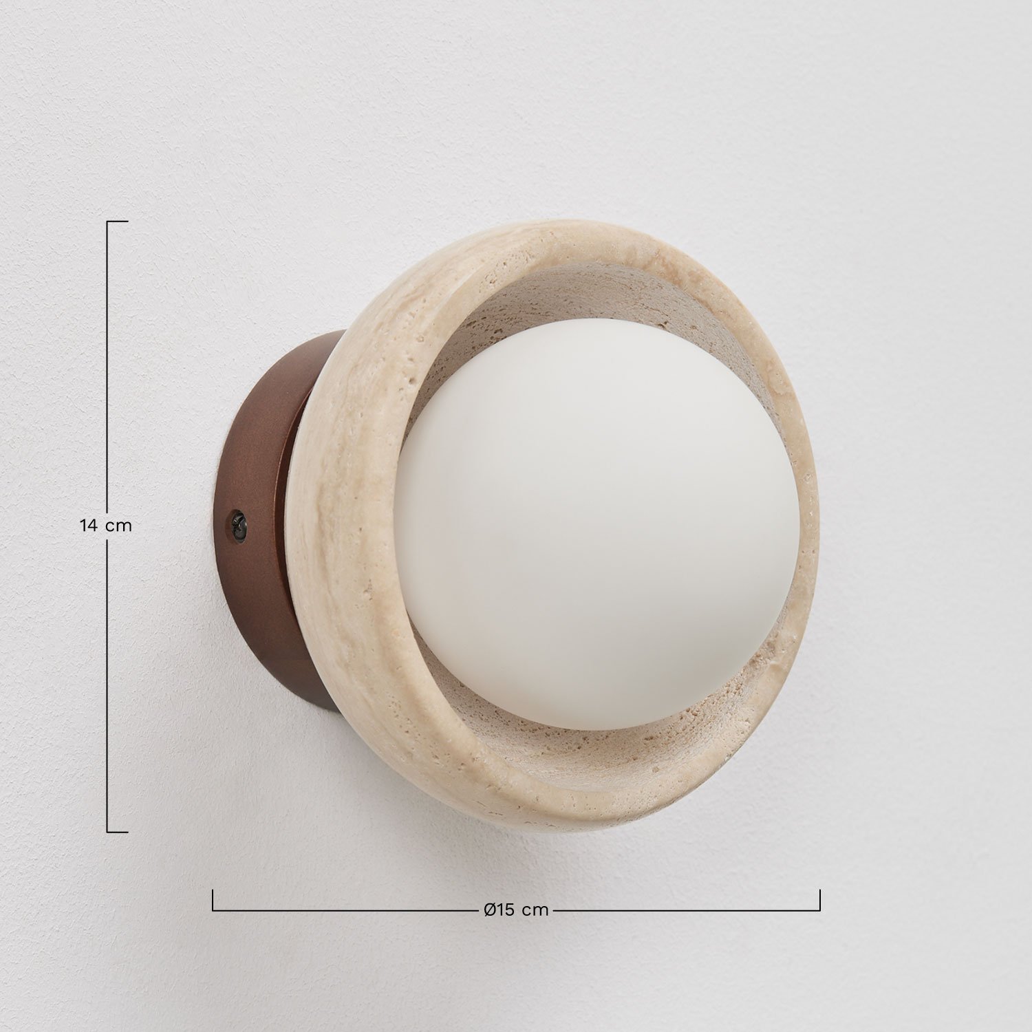 Wandleuchte Ø15 cm aus Travertin und Davise-Holz, MAßE