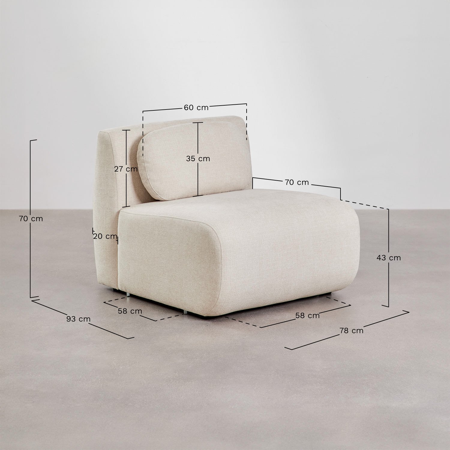 Zentrales Modul für modulare Couch aus Chenille Marrakech, MAßE