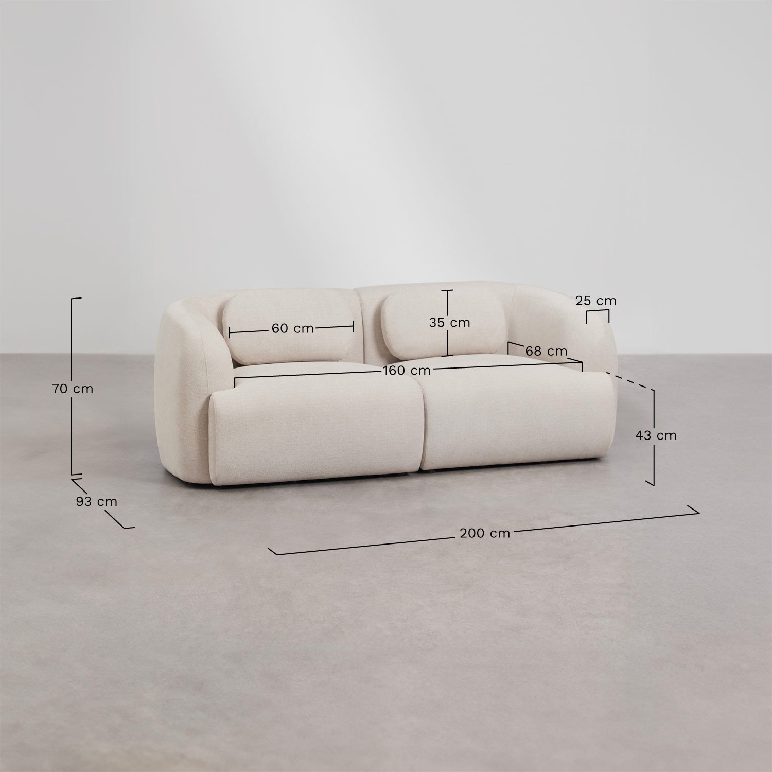 2-teiliges modulares Sofa aus Chenille Coquette, MAßE