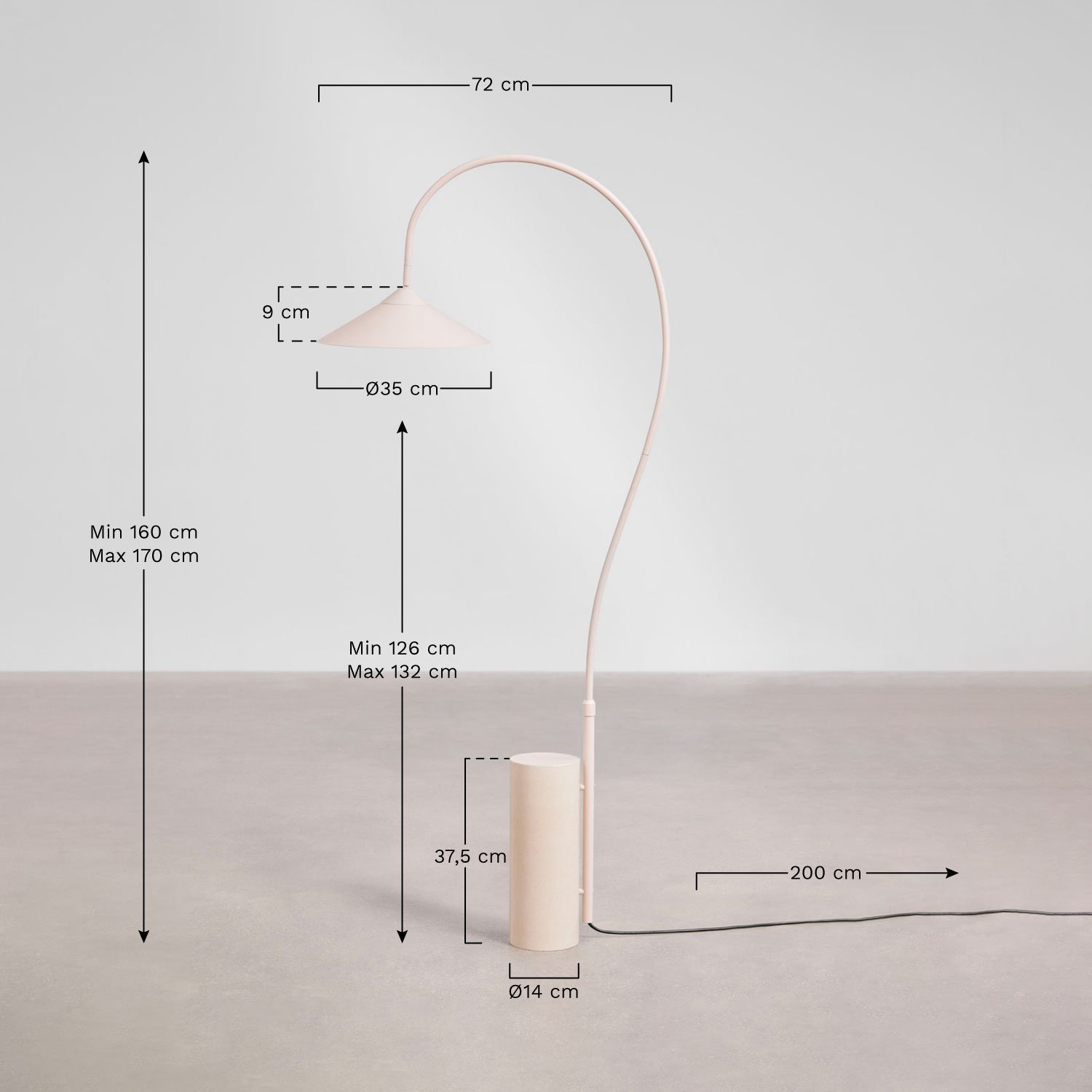 Grivon Stehlampe aus Eisen, MAßE