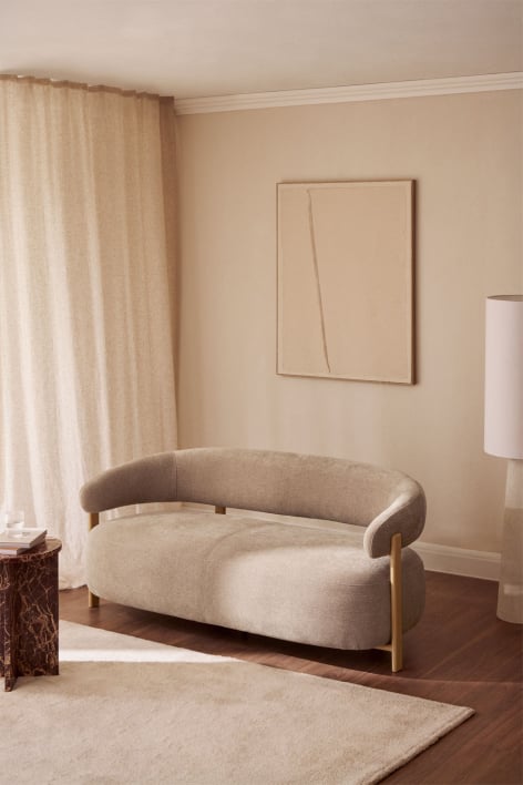 2-Sitzer-Sofa aus Chenille-Stoff und Eisen Jolie - Braun Naturholz