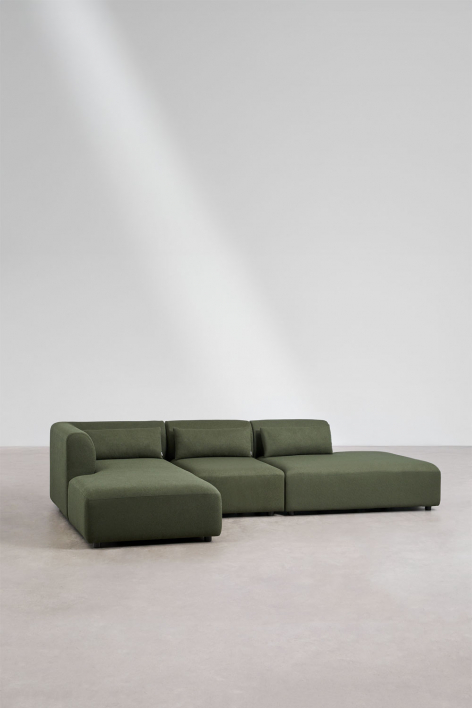 Modulares 3-teiliges Sofa mit linker Chaiselongue und Ottomane Fogler - Chenille Grün Salbei