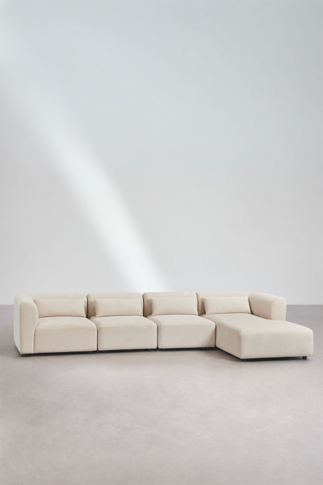 4-teiliges modulares Chaiselongue-Sofa Fogler rechts - Kord Beige Leinen
