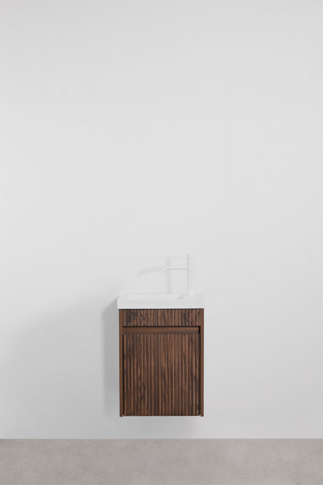 Hängendes Badezimmermöbel-Set aus Holz mit integriertem Waschbecken Narek - Braun Dark