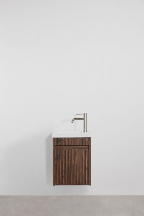 Hängendes Badezimmermöbel-Set aus Holz mit integriertem Waschbecken Narek - Braun Dark