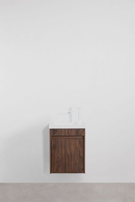 Hängendes Badezimmermöbel-Set aus Holz mit integriertem Waschbecken Narek - Braun Dark