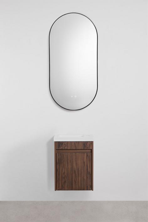 Hängendes Badezimmermöbel-Set aus Holz mit integriertem Waschbecken Narek - Braun Dark