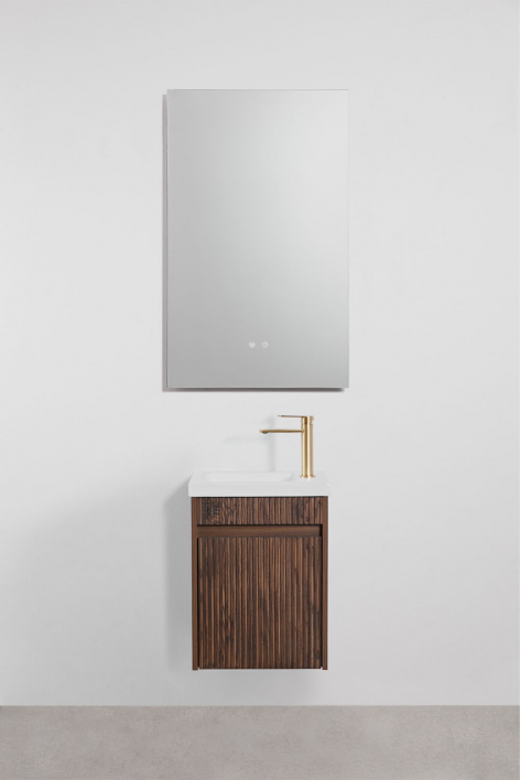 Hängendes Badezimmermöbel-Set aus Holz mit integriertem Waschbecken Narek - Braun Dark