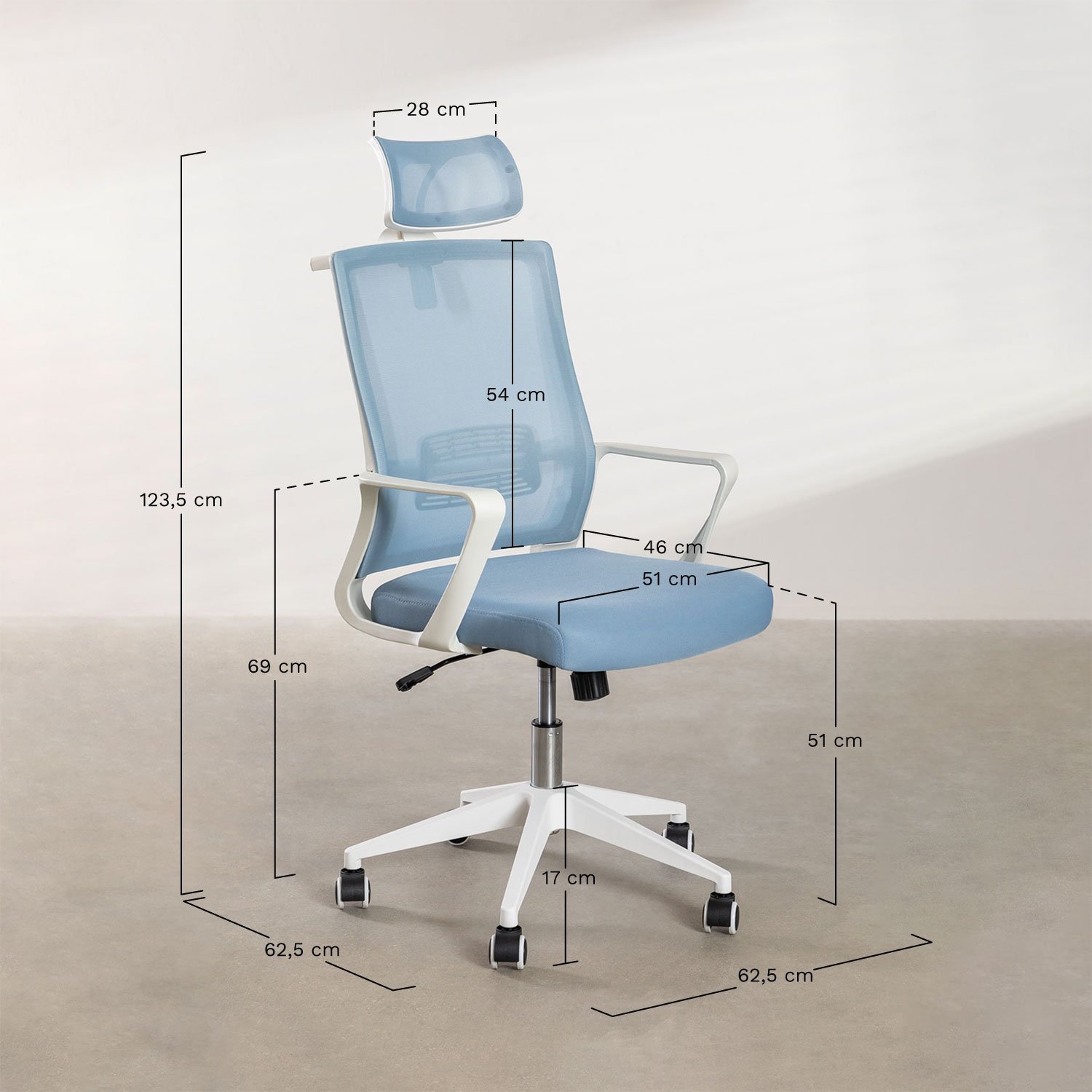 Bürostuhl mit Rollen und Armlehnen aus Polypropylen Teill Colors, MAßE