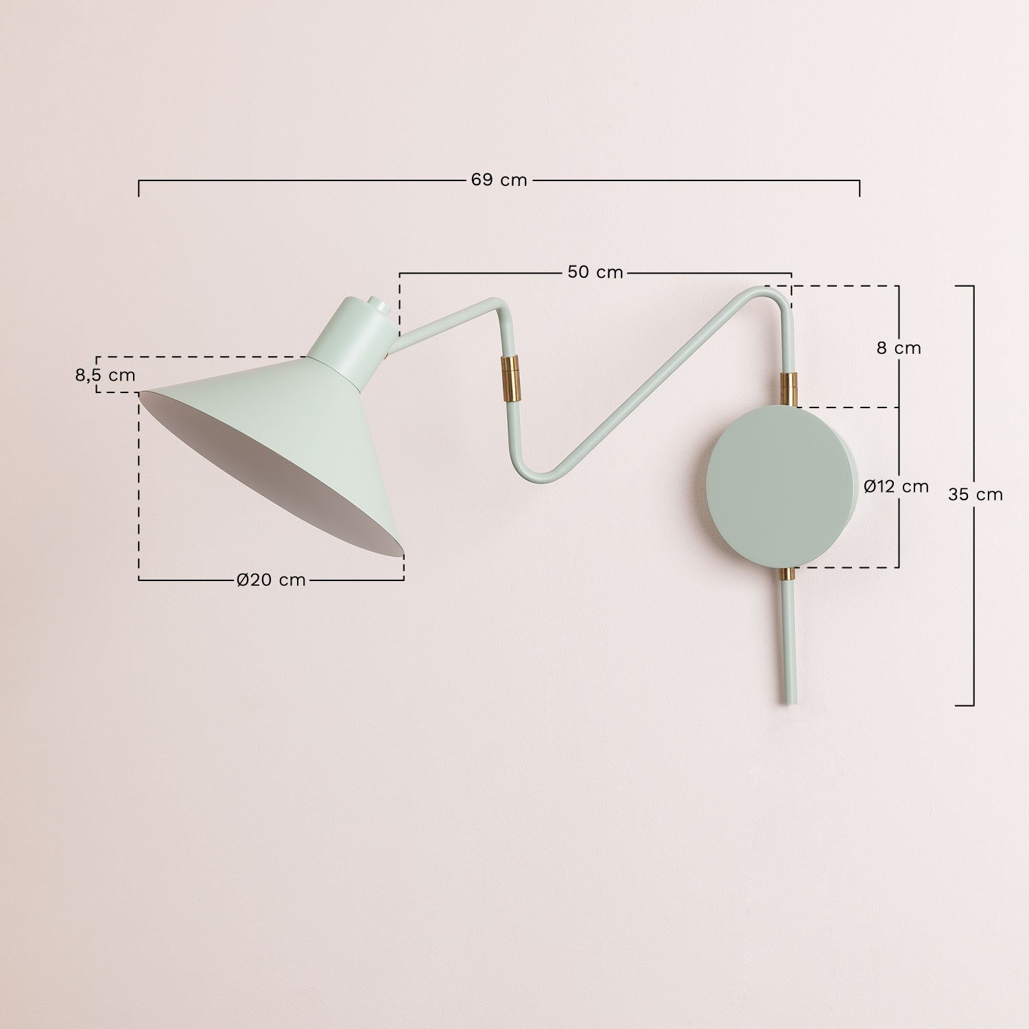 Wandlampe aus Eisen Lizz, richtungsweisend, MAßE