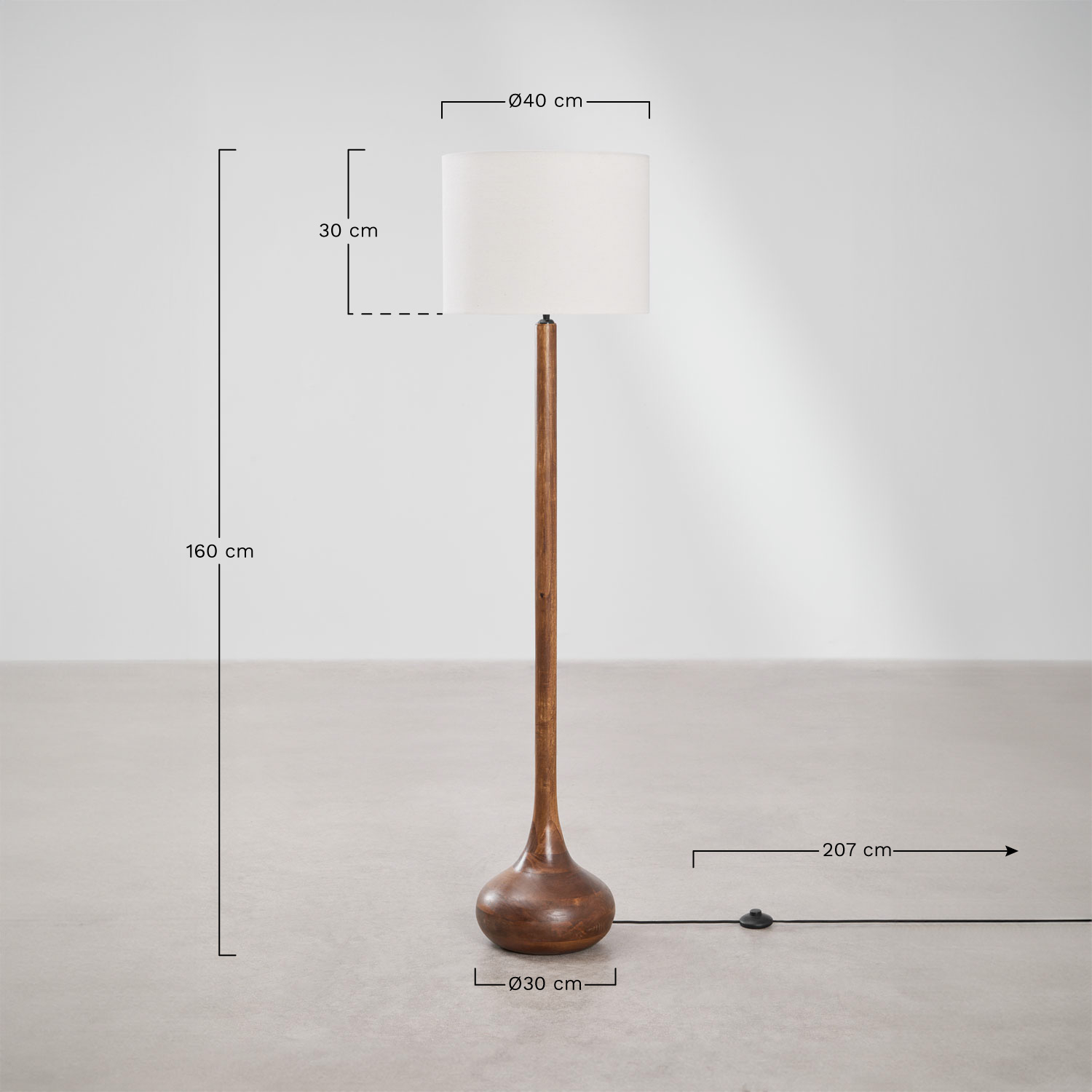 Adelaide Stehlampe aus Mangoholz, MAßE