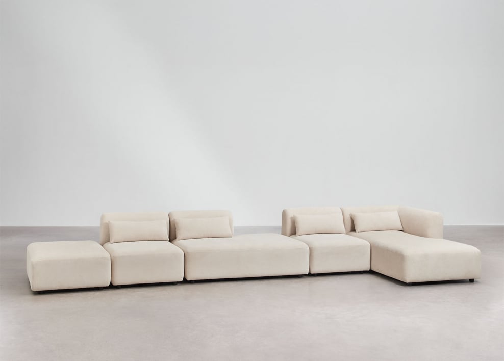 4-teiliges modulares Chaiselongue-Sofa in der rechten Ecke mit Chaiselongue und Puff Fogler - Kord Beige Leinen