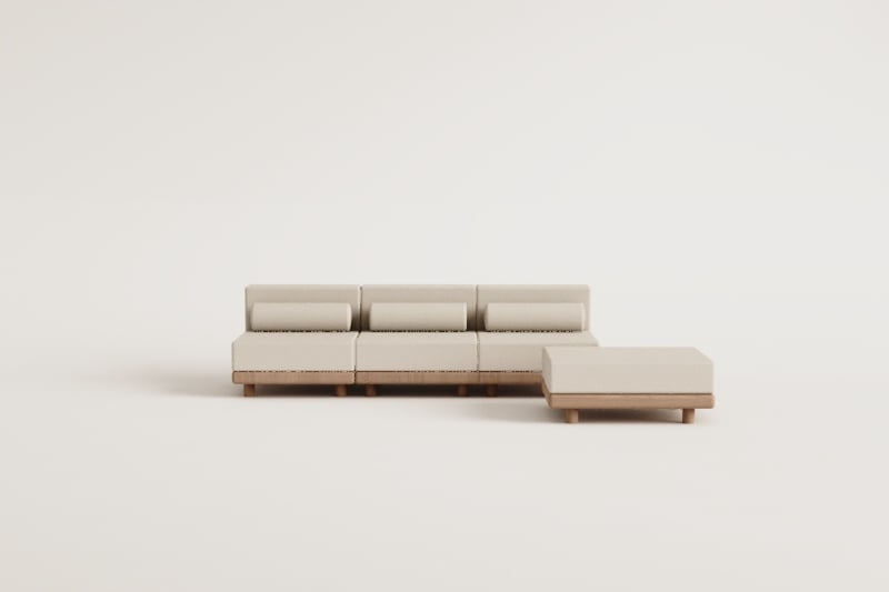3-teiliges Gartenmodulsofa mit Hocker aus Akazie Edrien
