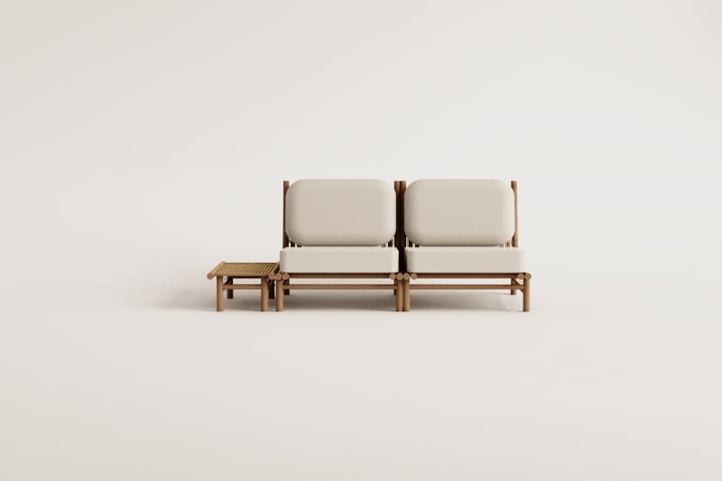 Gartenset mit 2-teiliger modularer Sofa und rechteckigem Beistelltisch 75x40 cm aus Bambus Isendra