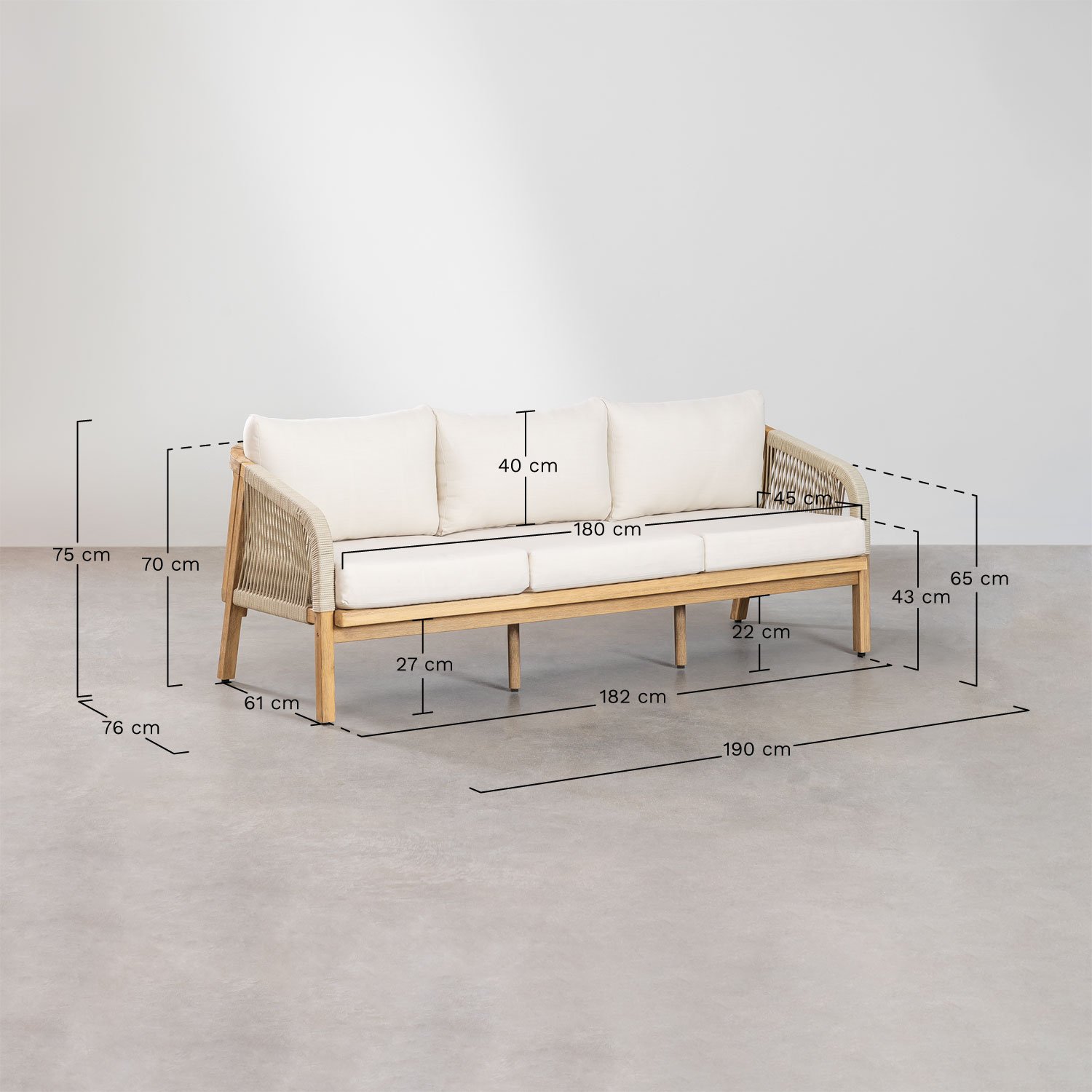 3-Sitzer-Gartensofa aus Dubai-Akazienholz, MAßE