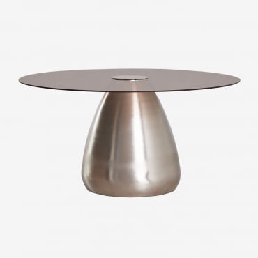 Runder Couchtisch Ø80 Cm Aus Gehärtetem Glas Mariana Gebürstetes Grau - Sklum