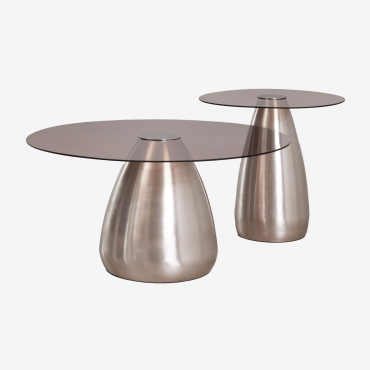 Set Aus 2 Runden Couchtischen Aus Gehärtetem Glas Mariana Gebürstetes Grau - Sklum