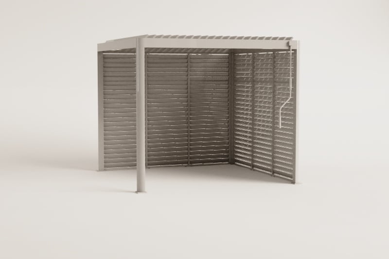 Bioklimatische Pergola mit Lamellen und seitlichen Aluminiumplatten Druvia