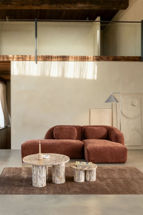 Modulares 2-teiliges Ecksofa mit Recamiere links aus Chenille Coquette