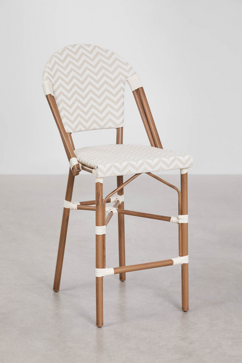 Brielle Bistro stapelbarer hoher Gartenhocker mit Rückenlehne aus Aluminium und synthetischem Rattan - Beige Nude - Gardenia Weiß