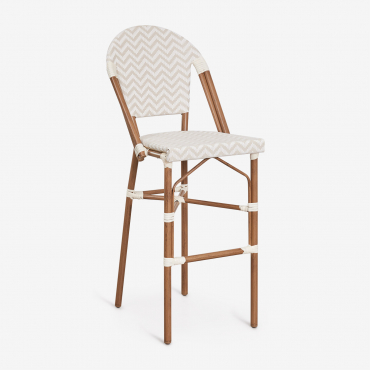 Pack Mit 2 Stapelbaren Barhockern Mit Rückenlehne Aus Aluminium Und Synthetischem Rattan Brielle Bistro Beige Nude - Gardenia Weiß & ↑75 Cm - Sklum