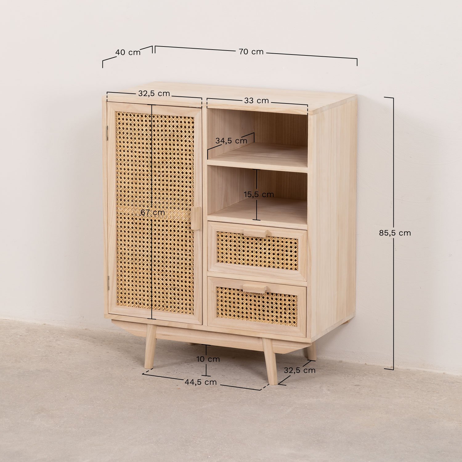 Sideboard 70x40 cm mit Schubladen aus Holz Ralik, MA&szlig;E