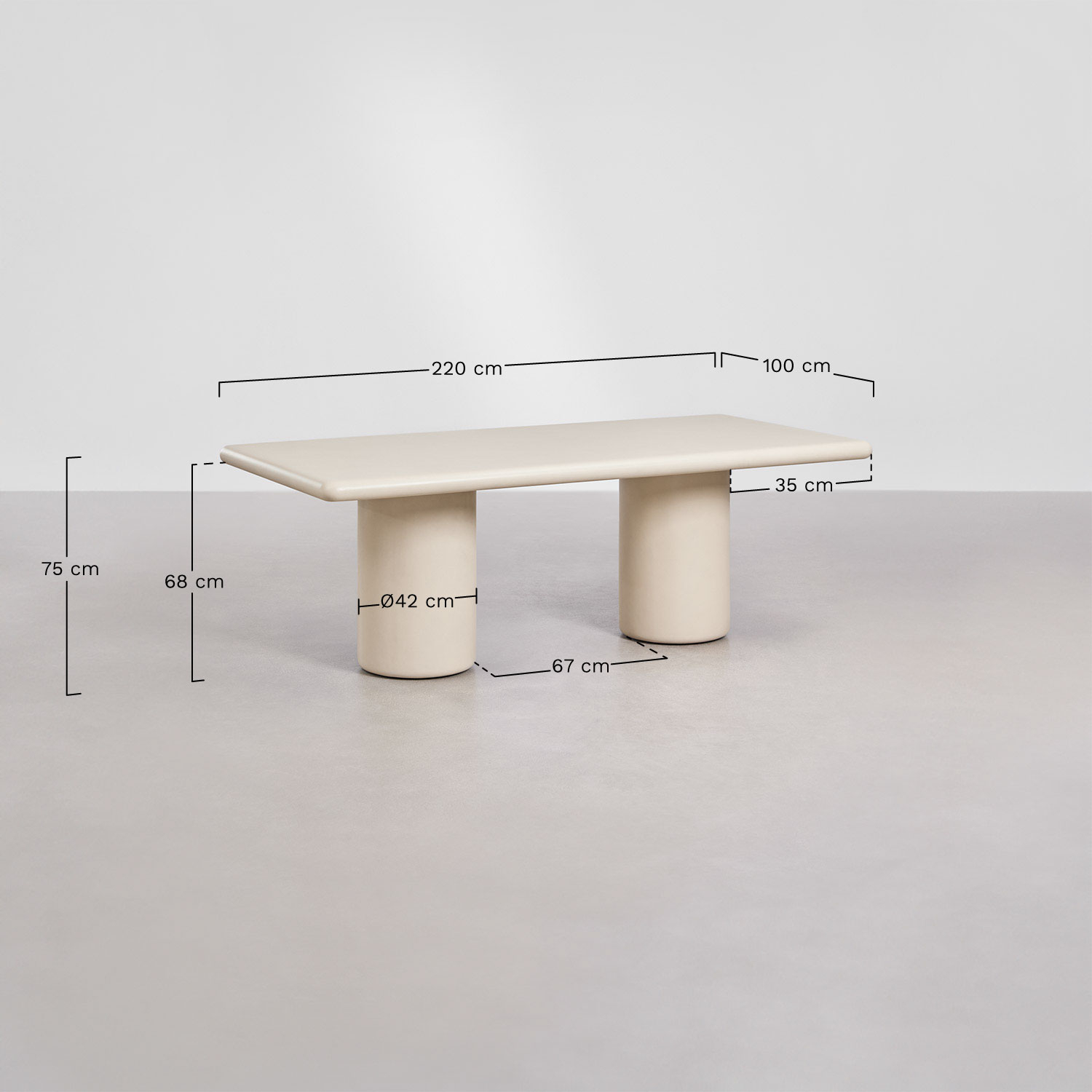 Rechteckiger Gartentisch 220x100 cm aus Zement Namara, MAßE